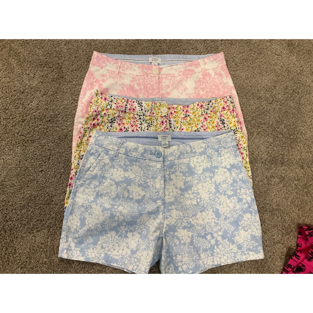 Crown & Ivy Caroline Floral Shorts Bundle Lot of 3 Pink Blue  Yellow Size 8